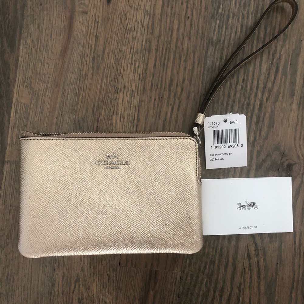 Coach corner zip metallic wristlet